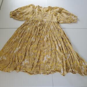 Sundry Dress Womens Small Size 1 Yellow Floral Puff Sleeve Boho Midi Cotton